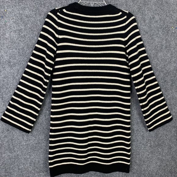 Madewell Striped Merino Wool Button Up Sleeves Sweater Dress Black Cream XXS - Picture 8 of 13